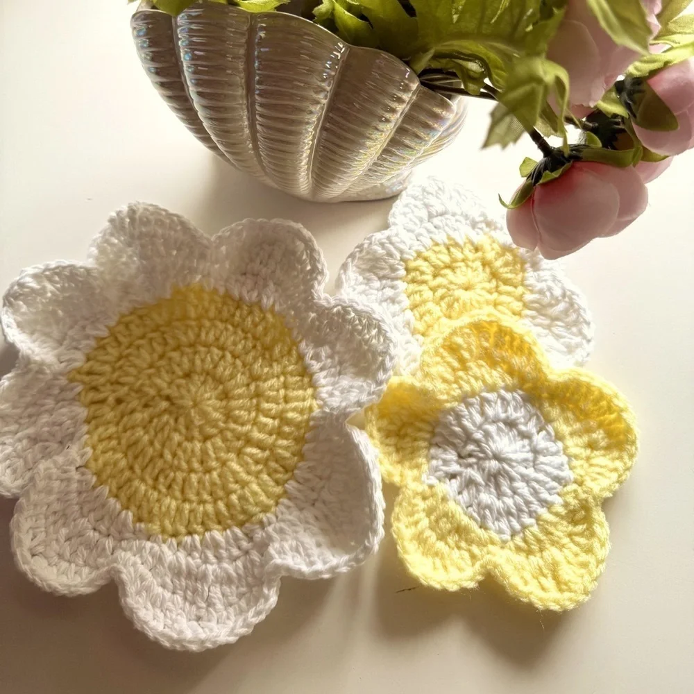 Handmade Crochet Flower Set – Pot Holder & Coasters (3 Pieces)